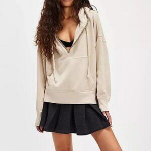 Free People Era Hoodie Drawstrings Ribbed Pullover Metal Jacket XL